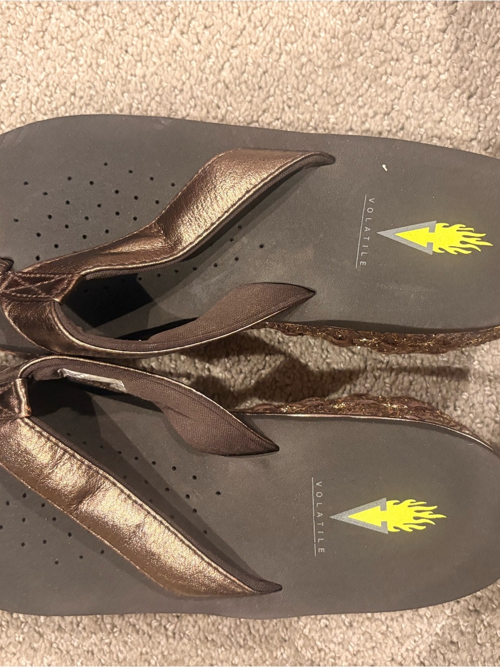 Volatile Bronze Metallic Thong Sandals